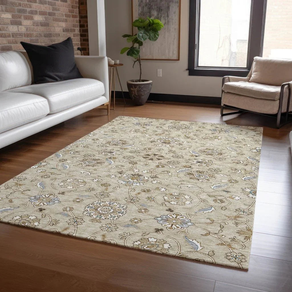 LOOMLAN Rugs Irene Beige Washable Indoor-Outdoor Rug