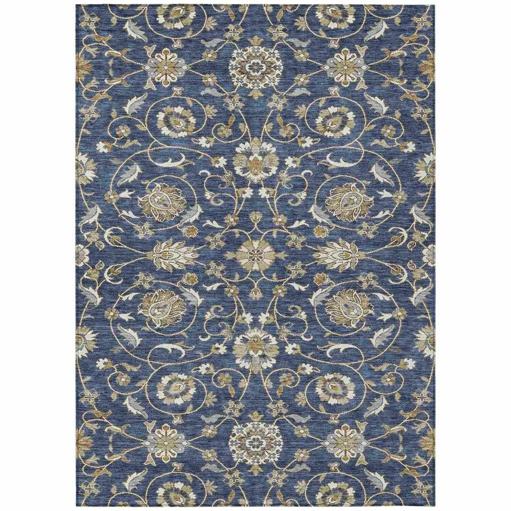 LOOMLAN Rugs Irene Blue Washable Indoor-Outdoor Rug