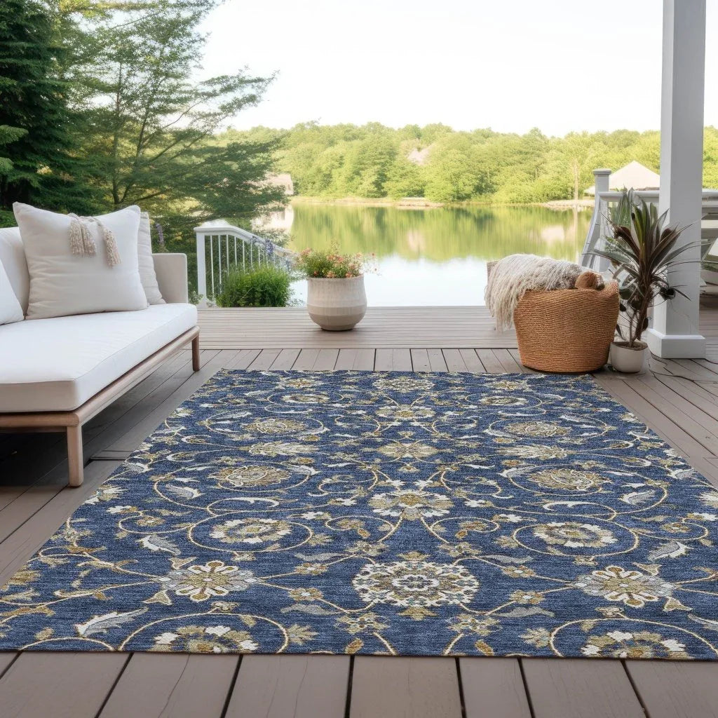 LOOMLAN Rugs Irene Blue Washable Indoor-Outdoor Rug