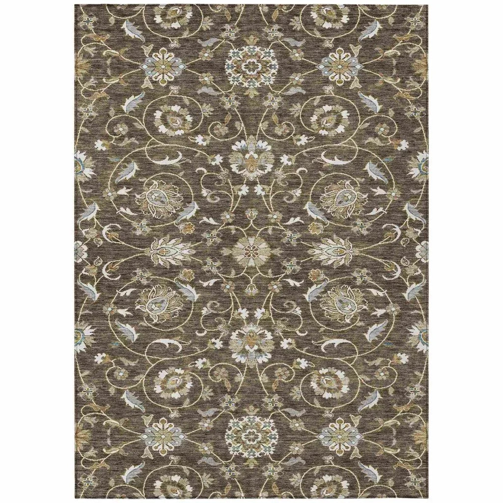 LOOMLAN Rugs Irene Brown Washable Indoor-Outdoor Rug