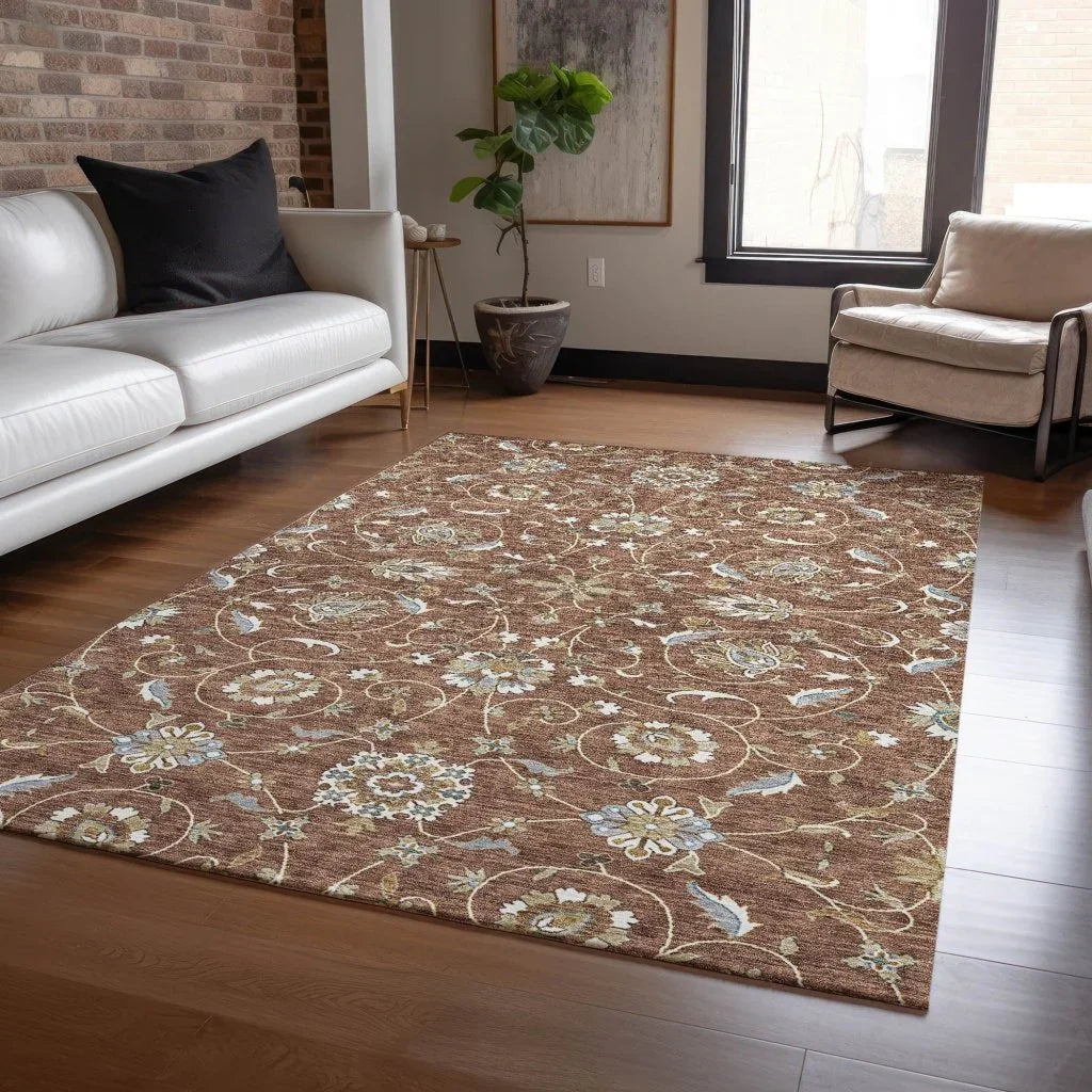 LOOMLAN Rugs Irene Orange Washable Indoor-Outdoor Rug
