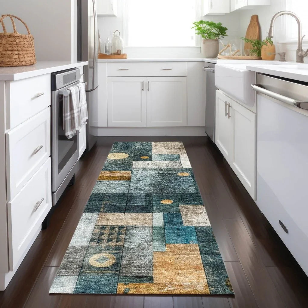 LOOMLAN Rugs Iris Teal Washable Indoor-Outdoor Rug