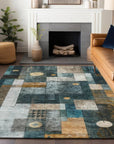 LOOMLAN Rugs Iris Teal Washable Indoor-Outdoor Rug