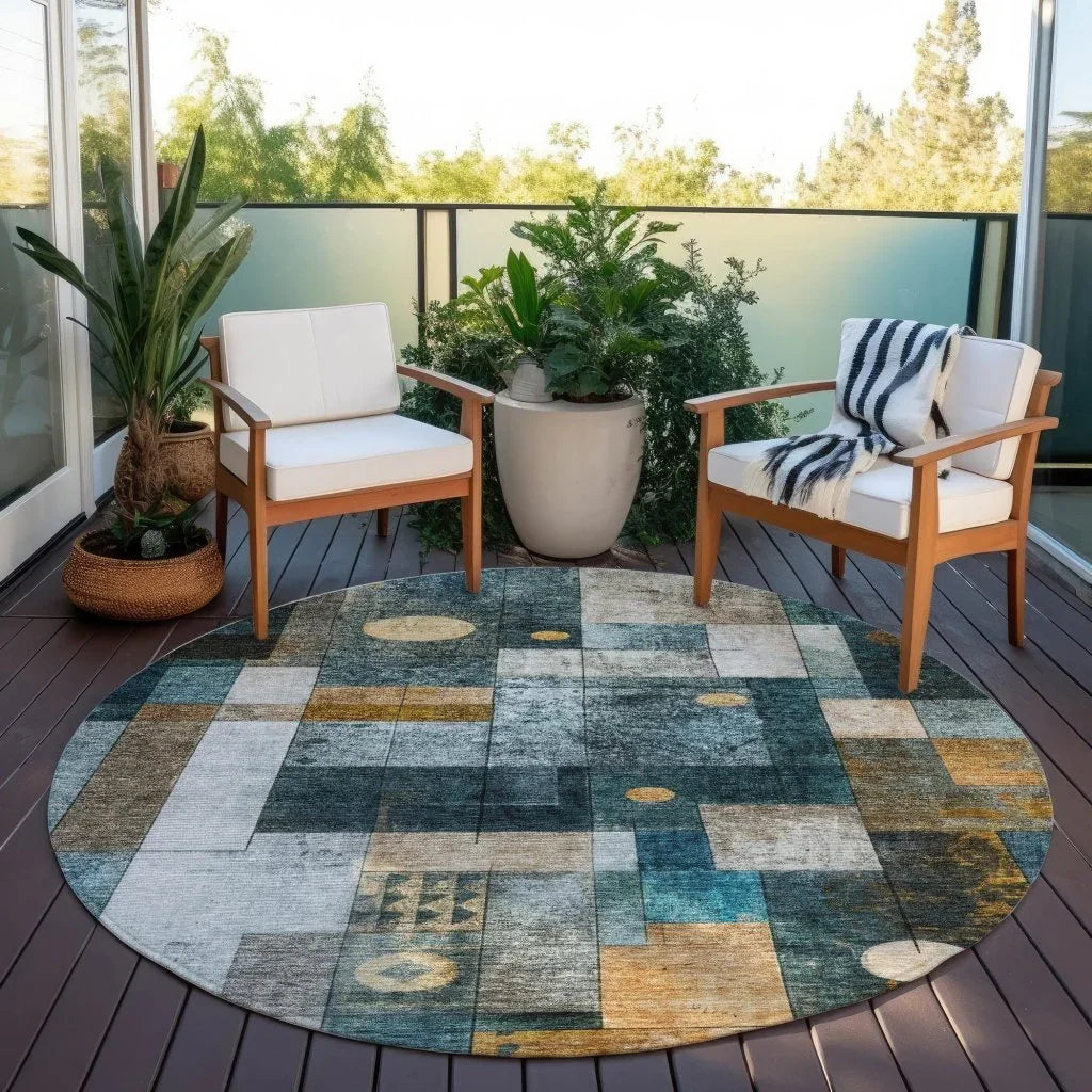 LOOMLAN Rugs Iris Teal Washable Indoor-Outdoor Rug
