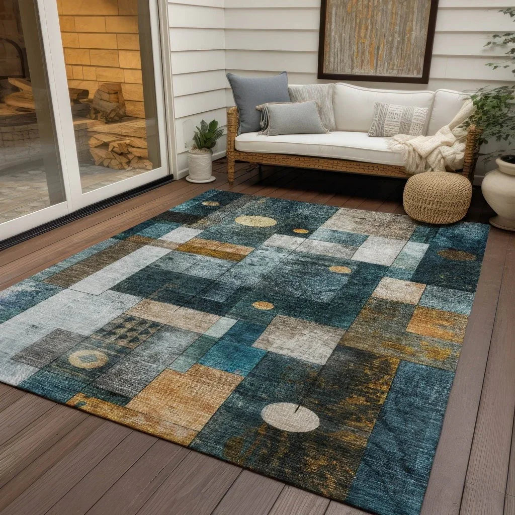 LOOMLAN Rugs Iris Teal Washable Indoor-Outdoor Rug