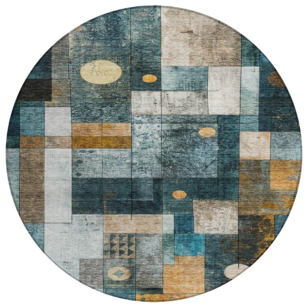 LOOMLAN Rugs Iris Teal Washable Indoor-Outdoor Rug