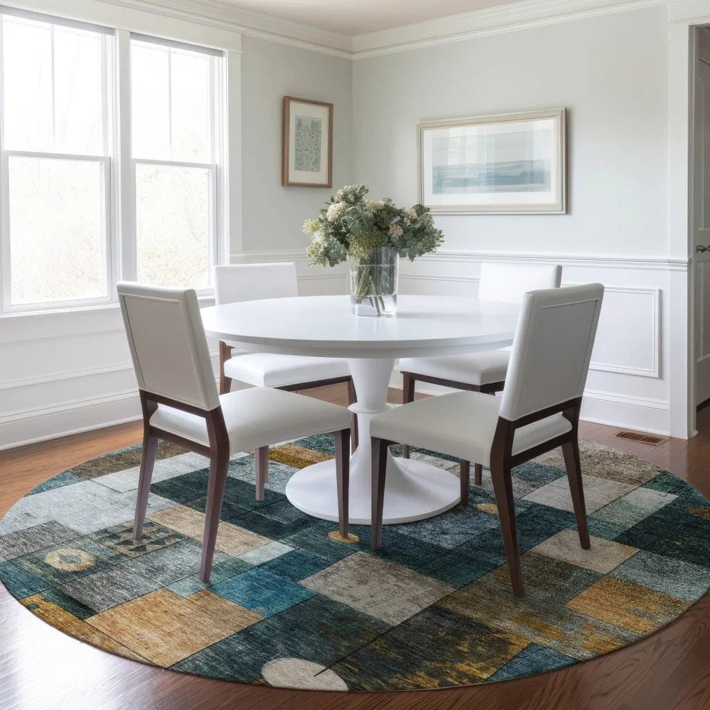 LOOMLAN Rugs Iris Teal Washable Indoor-Outdoor Rug