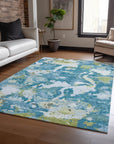 LOOMLAN Rugs Jetra Blue Washable Indoor-Outdoor Rug