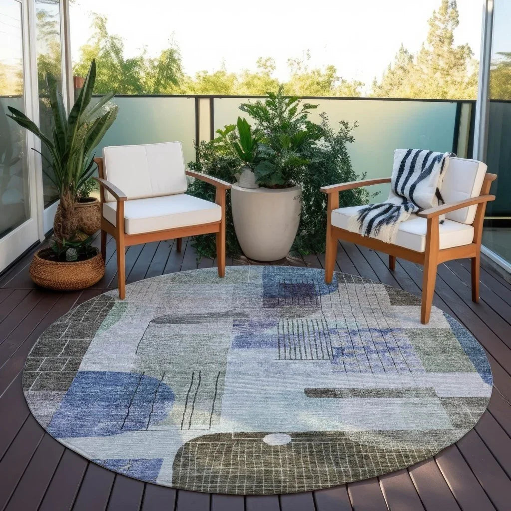 LOOMLAN Rugs Jude Blue Washable Indoor-Outdoor Rug