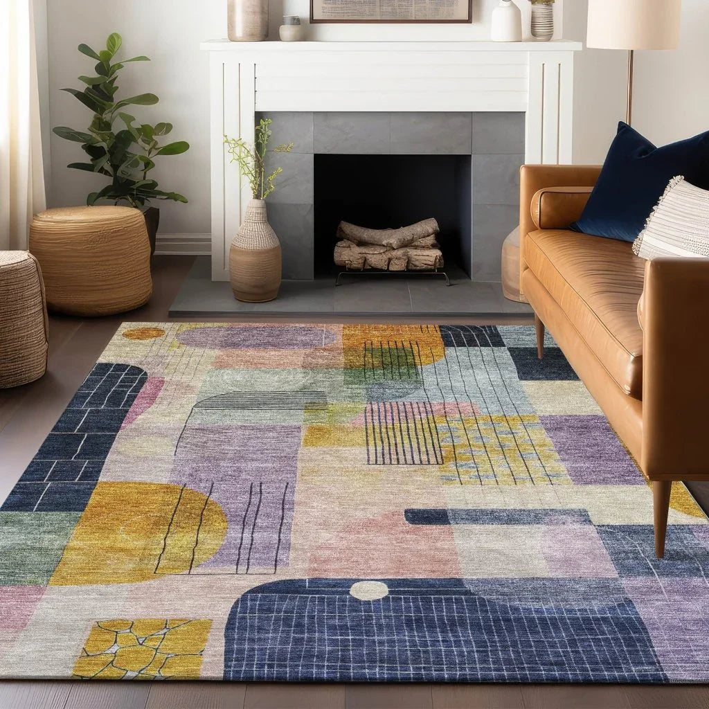 LOOMLAN Rugs Jude Purple Washable Indoor-Outdoor Rug