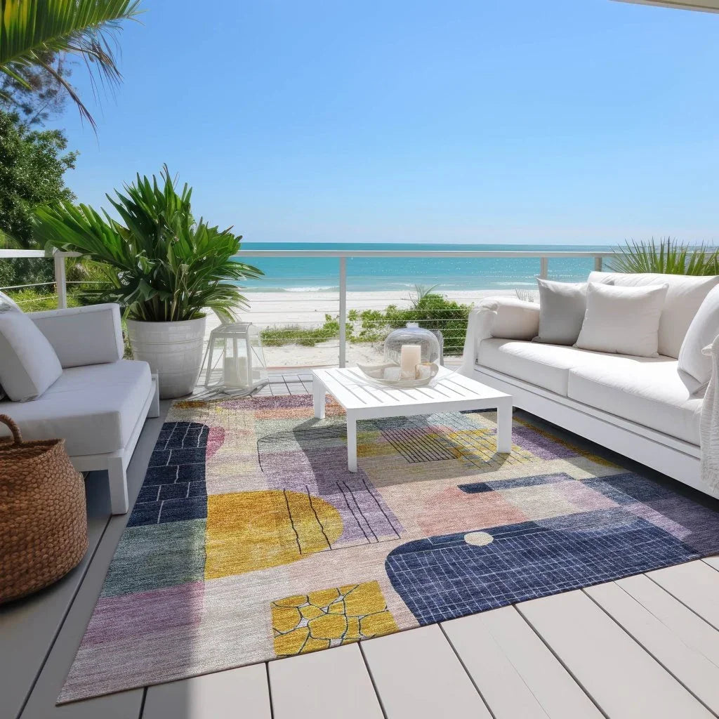 LOOMLAN Rugs Jude Purple Washable Indoor-Outdoor Rug