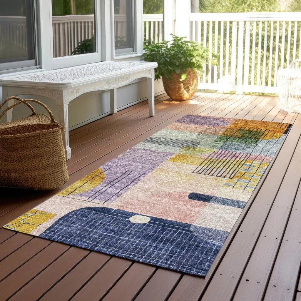 LOOMLAN Rugs Jude Purple Washable Indoor-Outdoor Rug