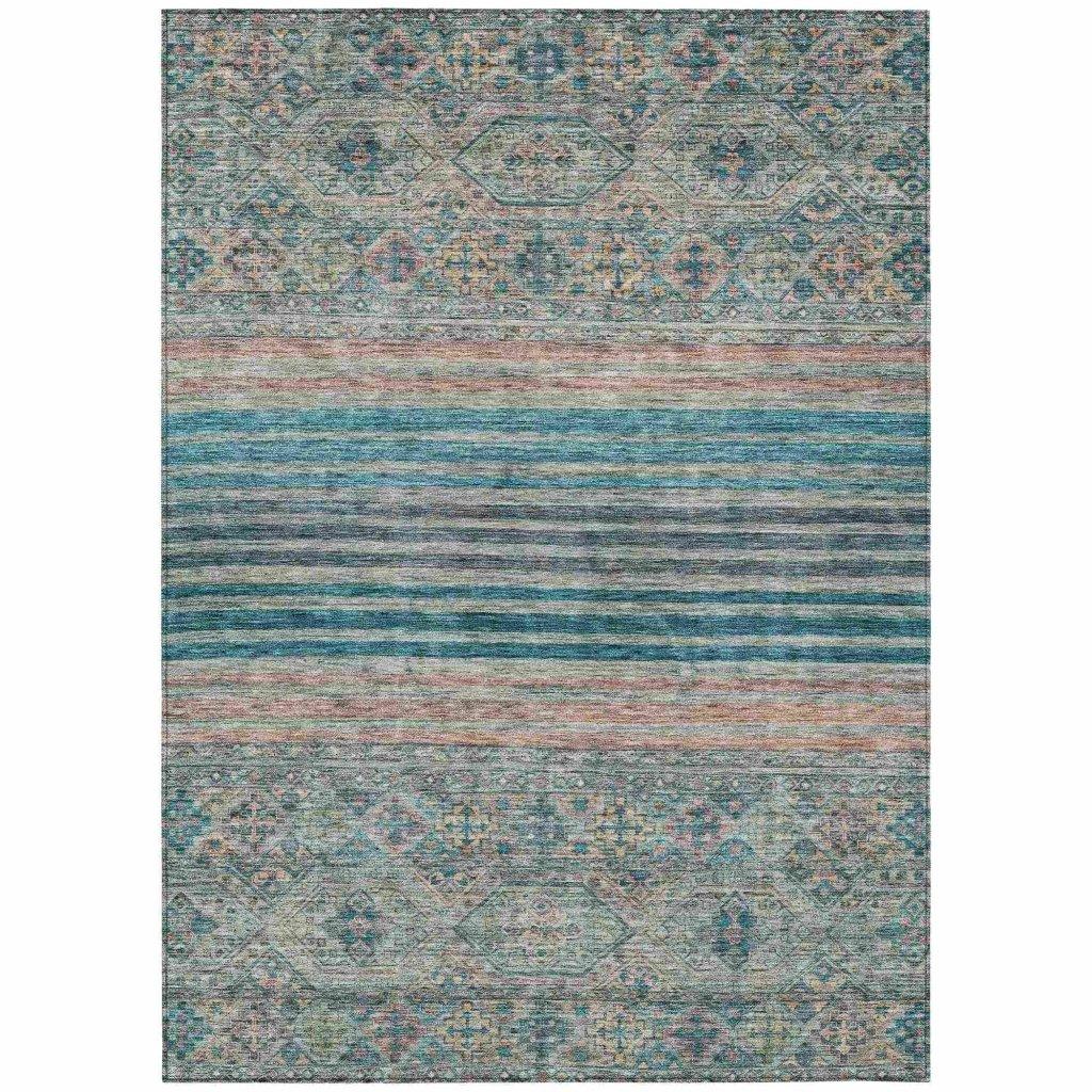LOOMLAN Rugs Julissara Teal Washable Indoor-Outdoor Rug