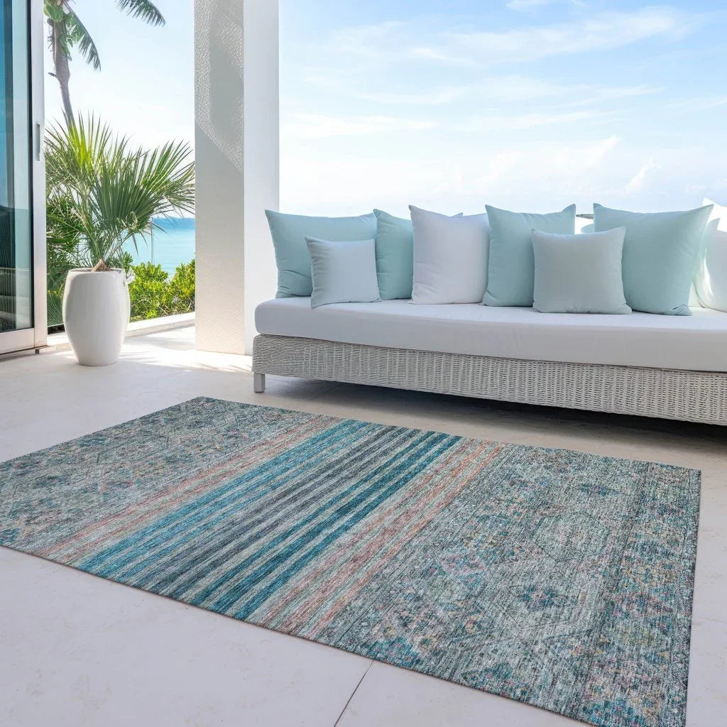LOOMLAN Rugs Julissara Teal Washable Indoor-Outdoor Rug