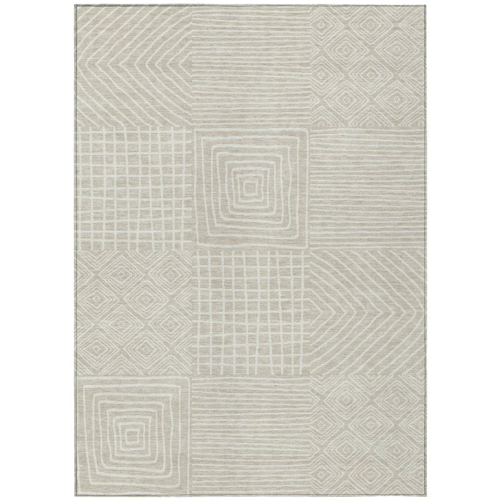 LOOMLAN Rugs Junia Beige Washable Indoor-Outdoor Rug