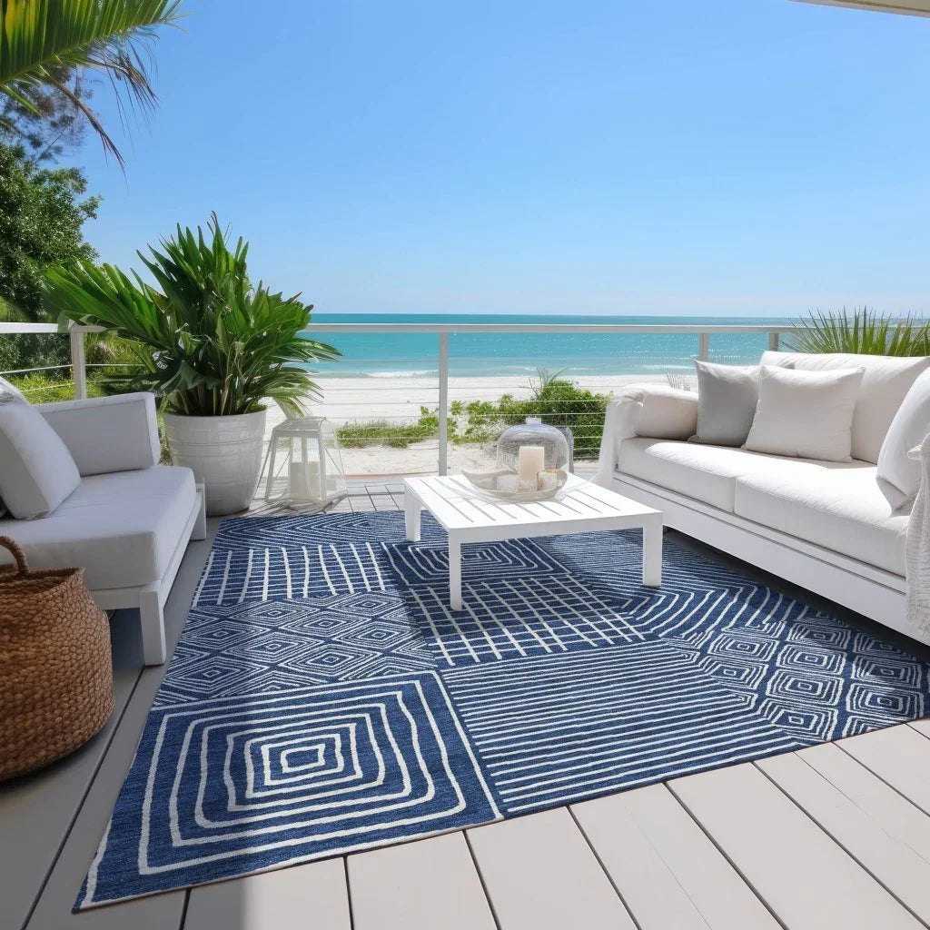 LOOMLAN Rugs Junia Blue Washable Indoor-Outdoor Rug