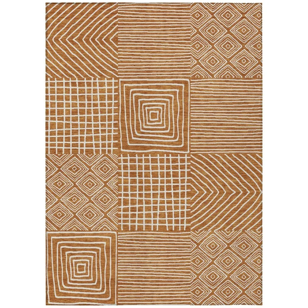 LOOMLAN Rugs Junia Orange Washable Indoor-Outdoor Rug