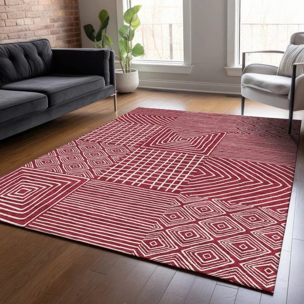 LOOMLAN Rugs Junia Red Washable Indoor-Outdoor Rug