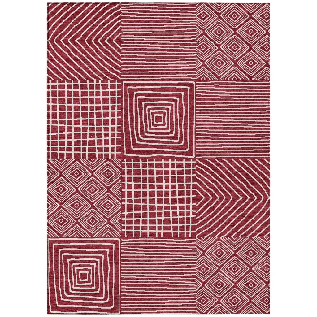 LOOMLAN Rugs Junia Red Washable Indoor-Outdoor Rug