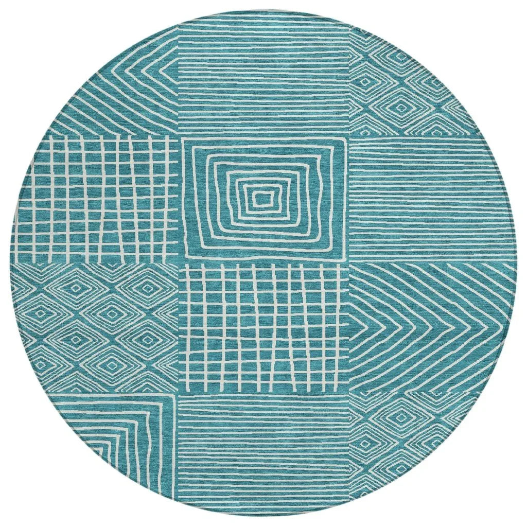 LOOMLAN Rugs Junia Teal Washable Indoor-Outdoor Rug