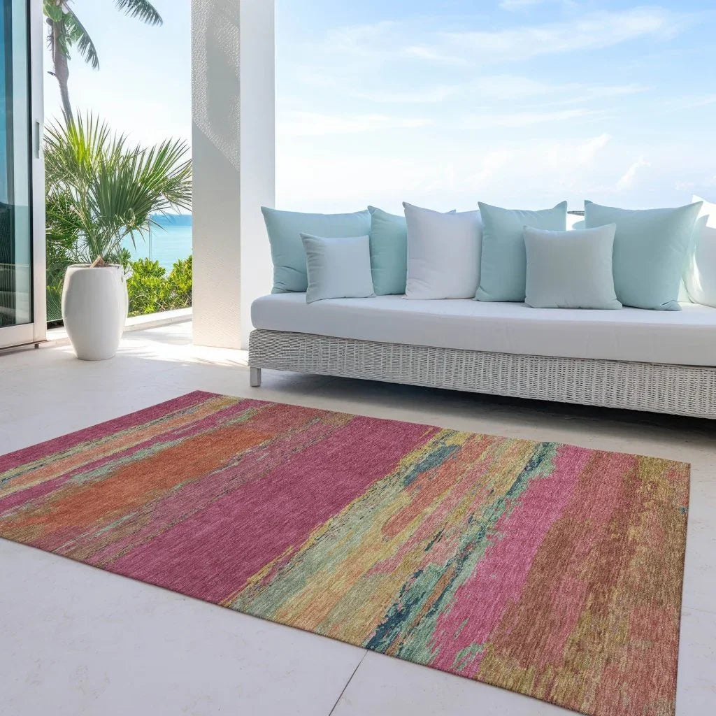 LOOMLAN Rugs Karvoun Pink Washable Indoor-Outdoor Rug