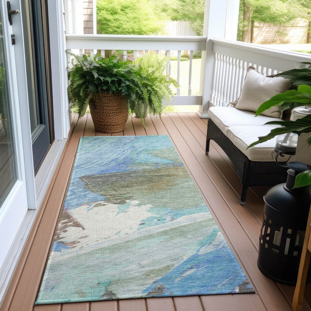 LOOMLAN Rugs Kashana Blue Washable Indoor-Outdoor Rug