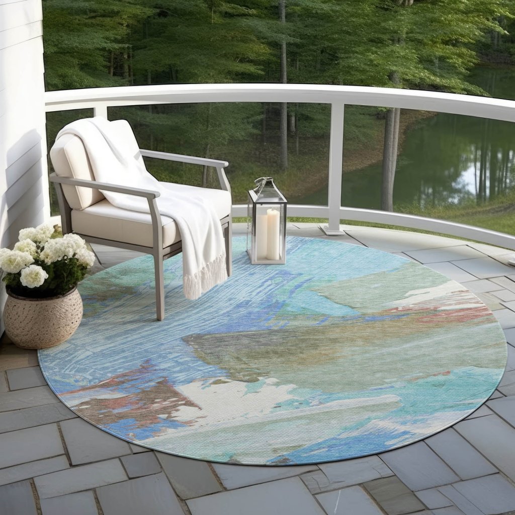 LOOMLAN Rugs Kashana Blue Washable Indoor-Outdoor Rug