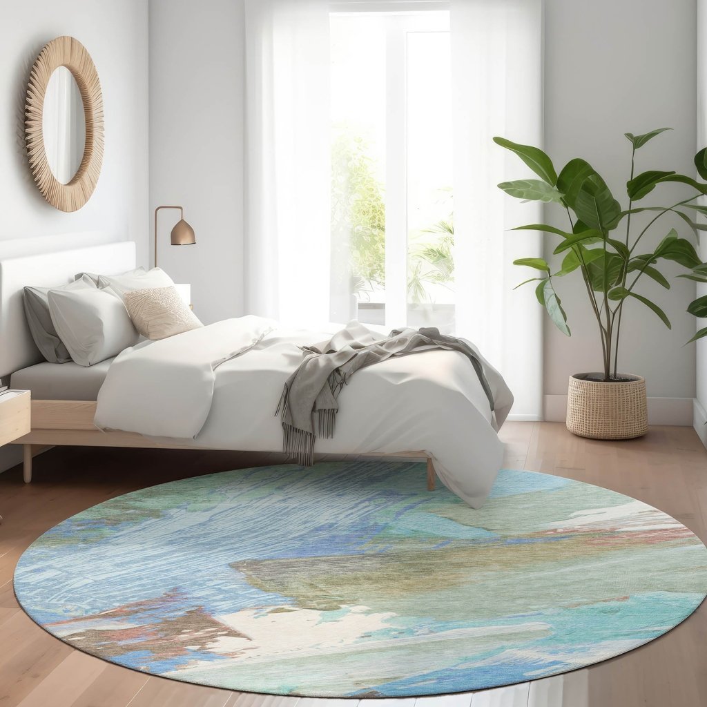 LOOMLAN Rugs Kashana Blue Washable Indoor-Outdoor Rug