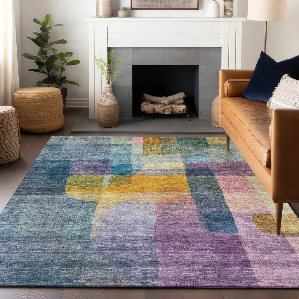 LOOMLAN Rugs Kyra Blue Washable Indoor-Outdoor Rug