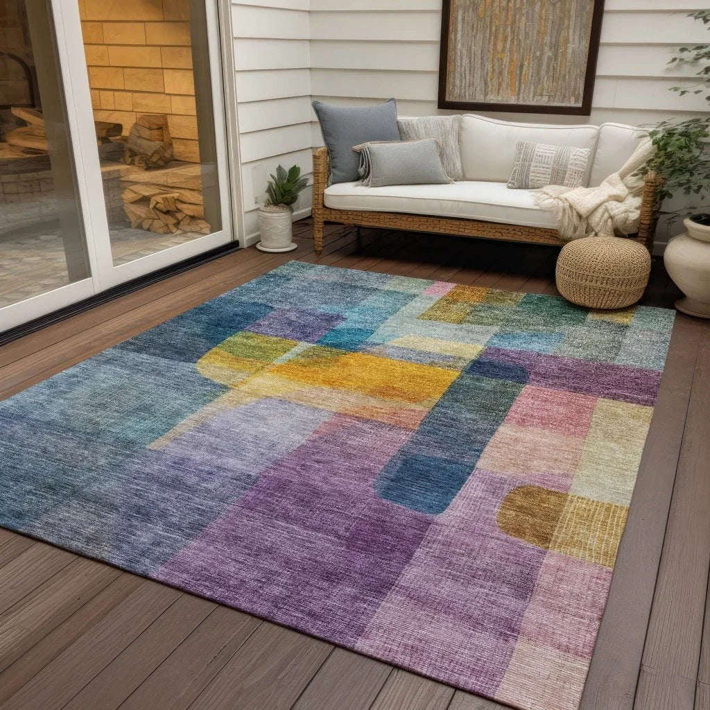 LOOMLAN Rugs Kyra Blue Washable Indoor-Outdoor Rug