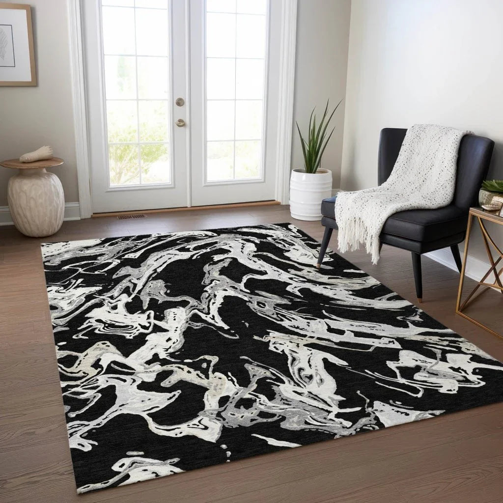 LOOMLAN Rugs Lani Black Washable Indoor-Outdoor Rug