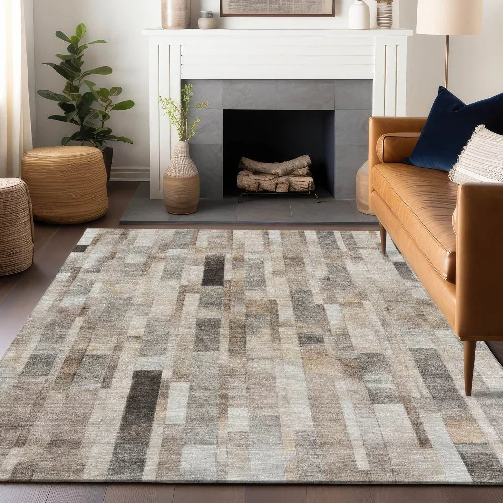 LOOMLAN Rugs Laventhia Brown Washable Indoor-Outdoor Rug
