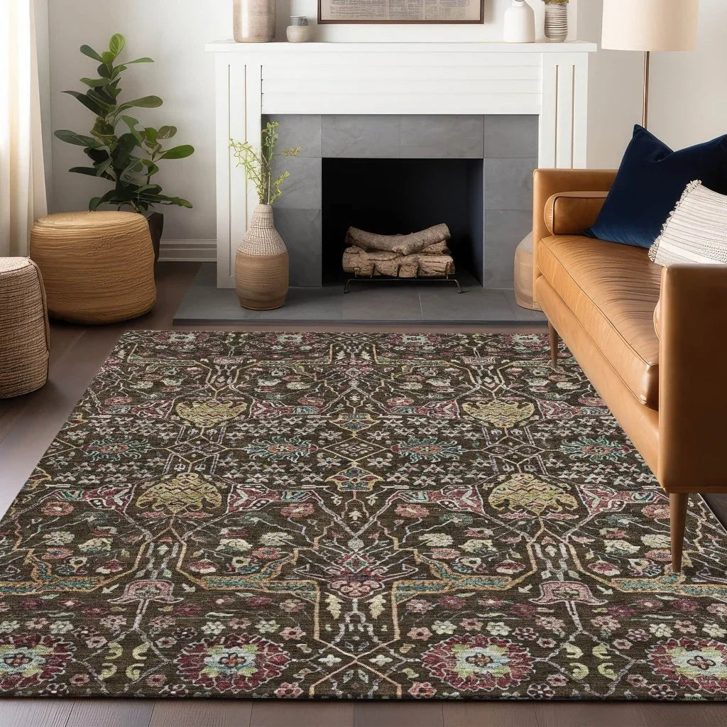 LOOMLAN Rugs Leon Brown Washable Indoor-Outdoor Rug