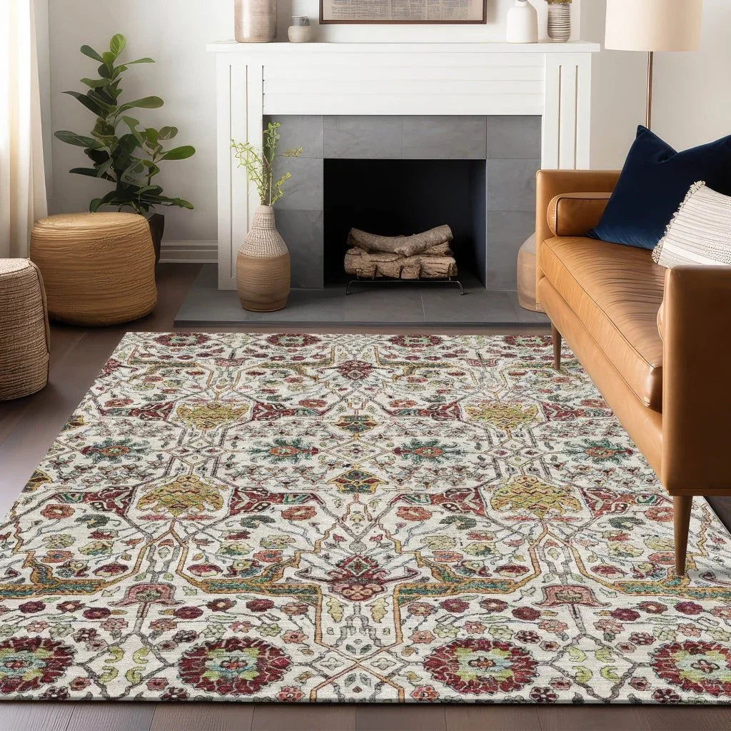 LOOMLAN Rugs Leon Ivory Washable Indoor-Outdoor Rug