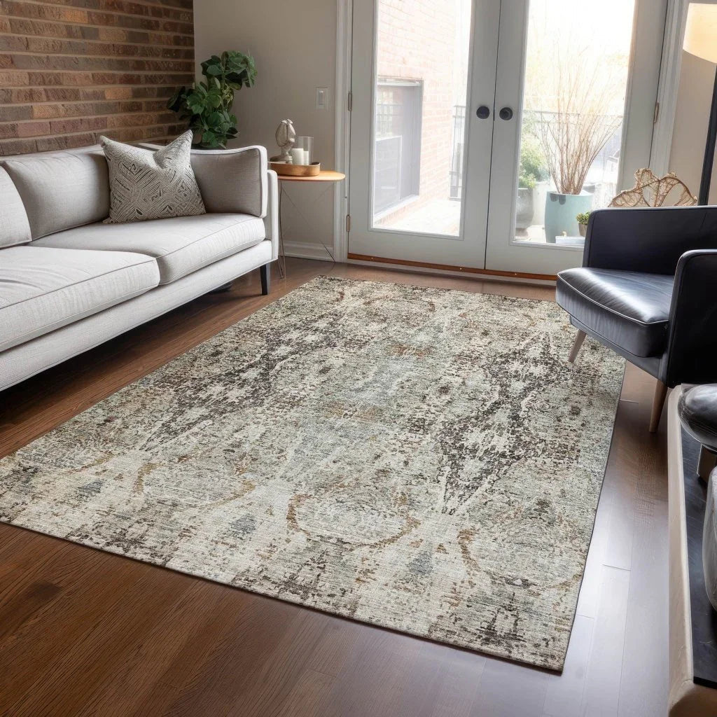 LOOMLAN Rugs Leyrana Ivory Washable Indoor-Outdoor Rug