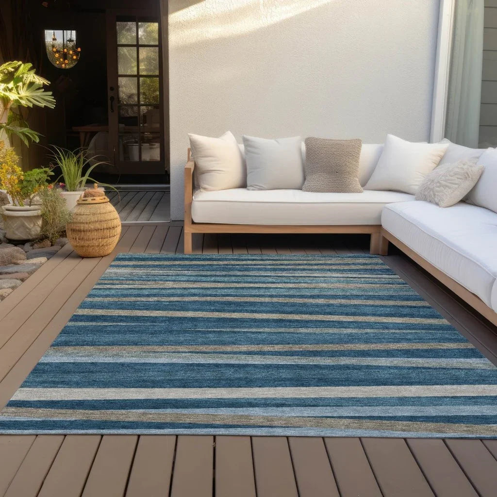 LOOMLAN Rugs Liora Blue Washable Indoor-Outdoor Rug