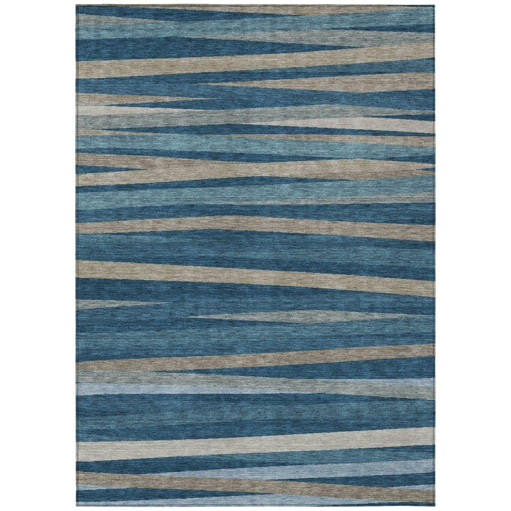 LOOMLAN Rugs Liora Blue Washable Indoor-Outdoor Rug