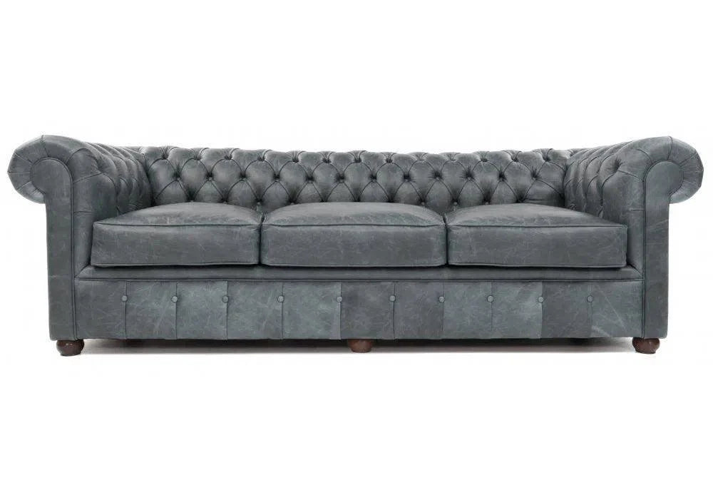 108" Slate Grey Chesterfield Leather Sofa Sofas & Loveseats LOOMLAN By Uptown Sebastian