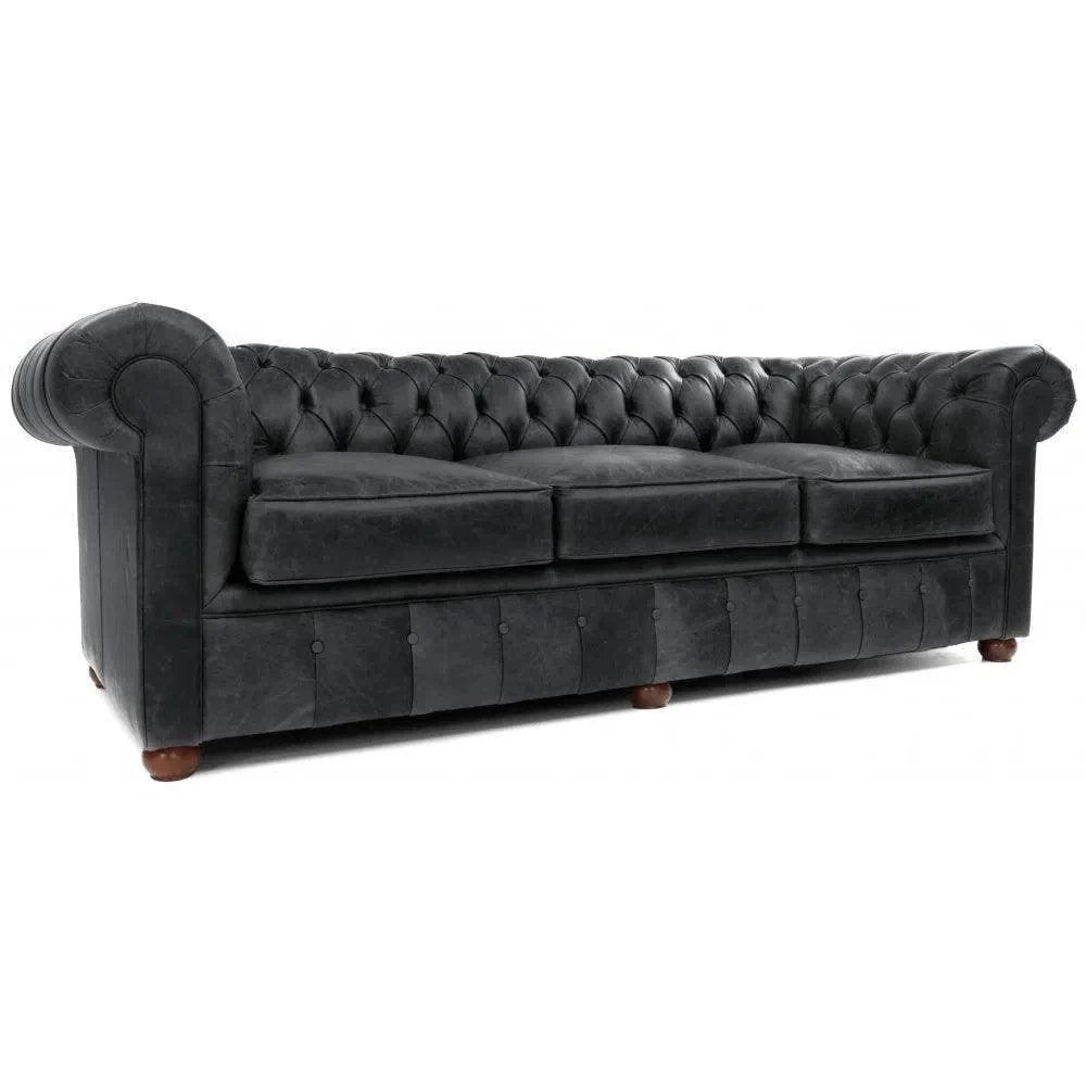 Uptown Sebastian Roxy Black Chesterfield Leather Sofa Made to Order