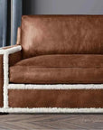 Austin Brown Benchmade Leather Couch With Shearing Trim Sofas & Loveseats LOOMLAN By Uptown Sebastian