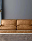 Austin Brown Benchmade Leather Couch With Shearing Trim Sofas & Loveseats LOOMLAN By Uptown Sebastian