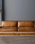 Austin Brown Benchmade Leather Couch With Shearing Trim Sofas & Loveseats LOOMLAN By Uptown Sebastian