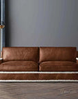 Austin Brown Benchmade Leather Couch With Shearing Trim Sofas & Loveseats LOOMLAN By Uptown Sebastian