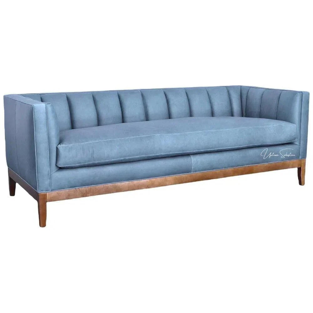 Contemporary Leather Chesterfield Sofa Single Cushion Seat Sofas &amp; Loveseats LOOMLAN By Uptown Sebastian