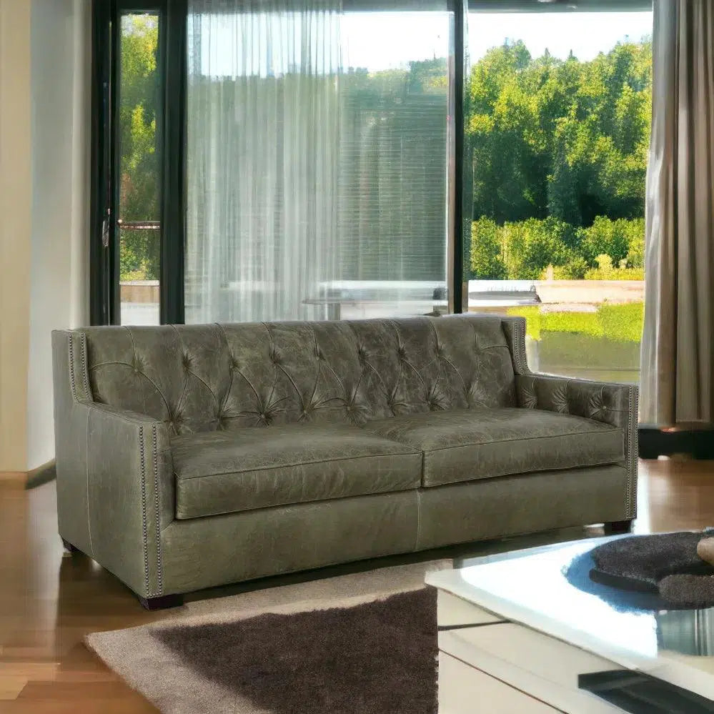 Modern Leather Sofa - 90 Inch Henry Top Grain Leather Couch Sofas &amp; Loveseats LOOMLAN By Uptown Sebastian