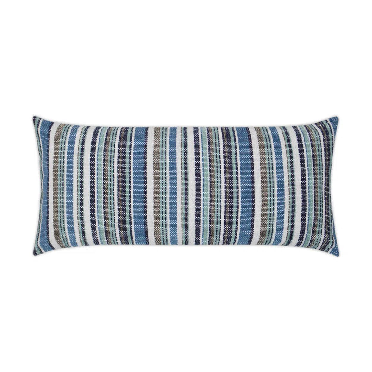 Outdoor Fancy Stripe Lumbar Pillow - Navy Outdoor Pillows LOOMLAN By D.V. Kap