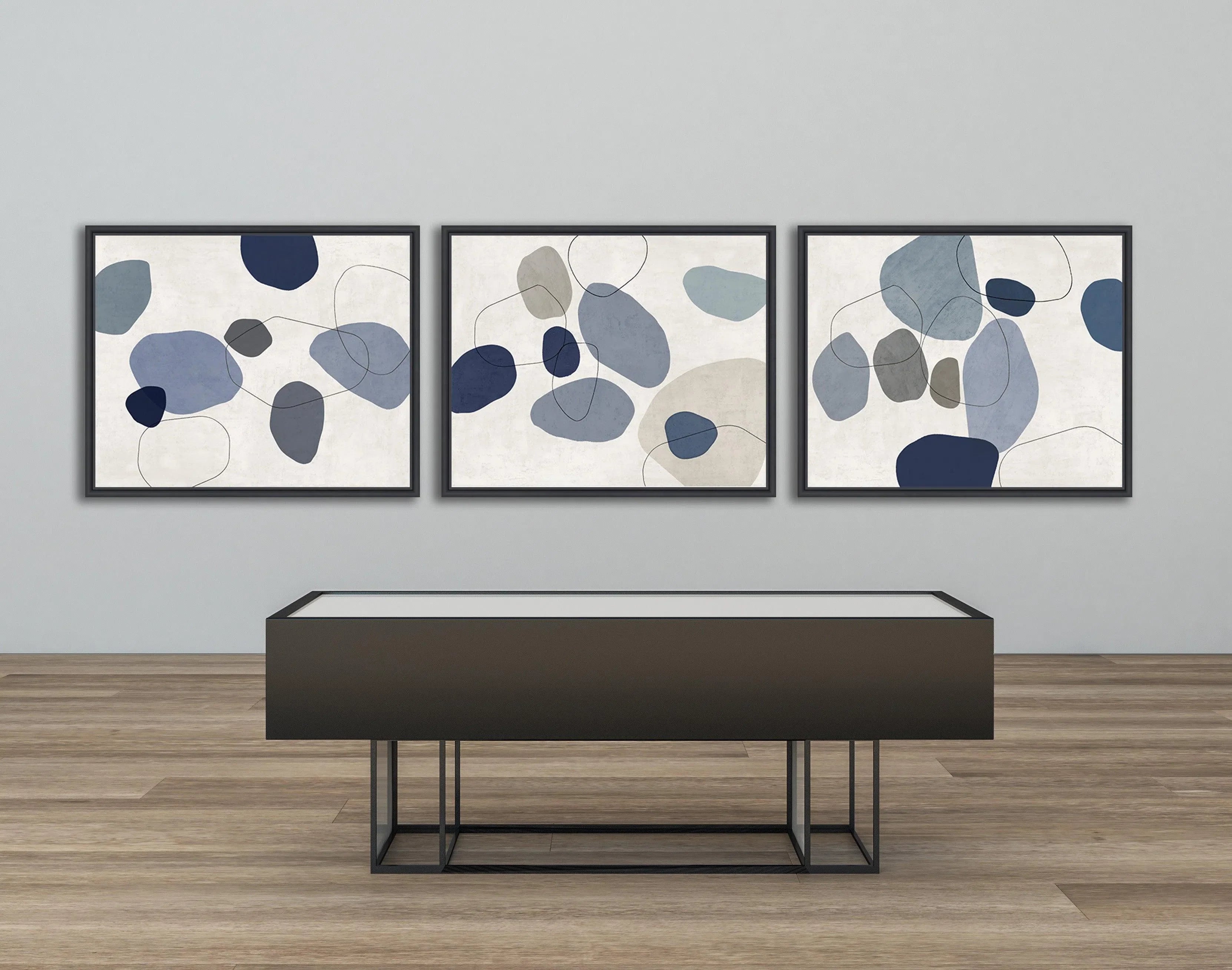 River Stones Blue I Artwork Framed Canvas With Floating Frame Artwork LOOMLAN By LOOMLAN