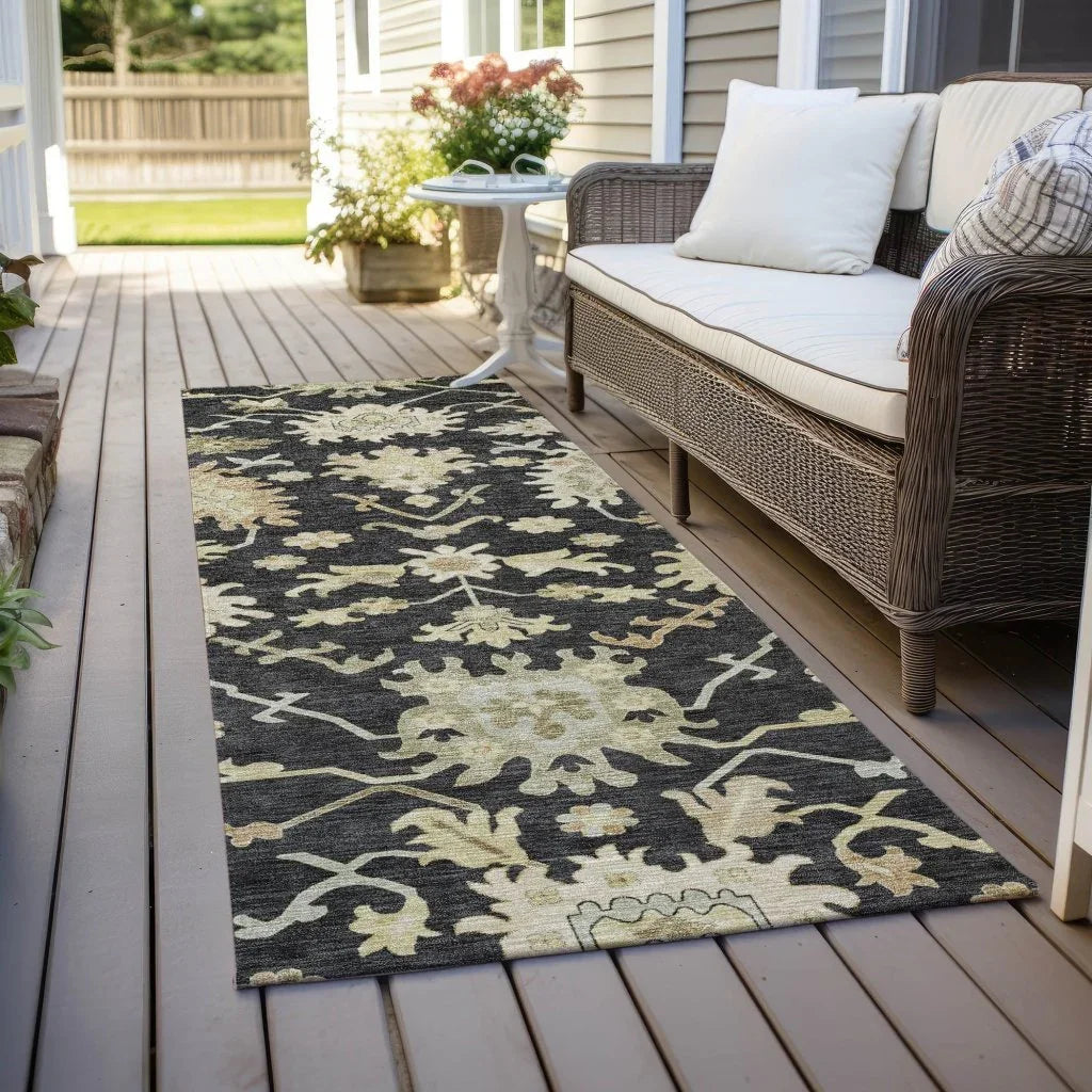 LOOMLAN Rugs Louis Black Washable Indoor-Outdoor Rug