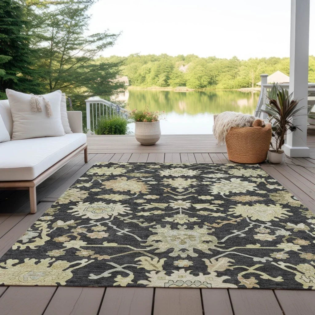LOOMLAN Rugs Louis Black Washable Indoor-Outdoor Rug