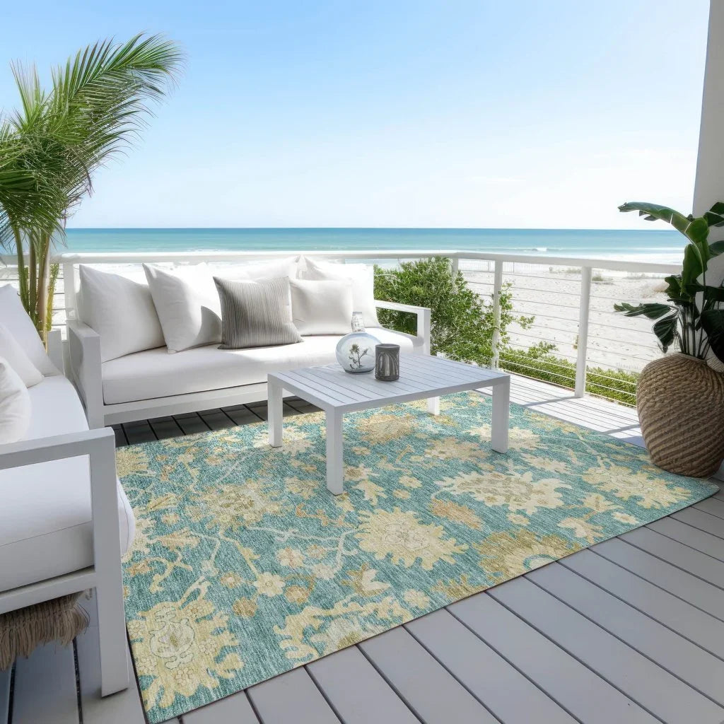 LOOMLAN Rugs Louis Teal Washable Indoor-Outdoor Rug